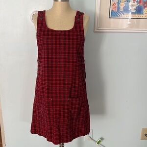 True Blue Plaid Corduroy Overalls Jumper Dress Vintage size S